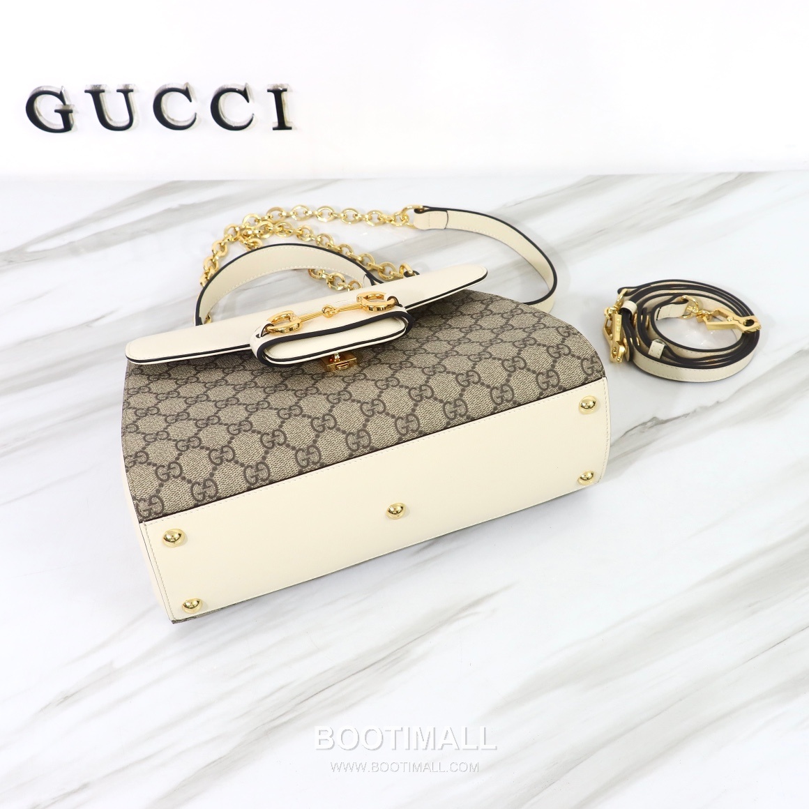 Gucci Mini Canvas Tote Canvas Leather Trim Beige Tote Bag 구찌 미니 캔버스 토트 캔버스 레더 트리밍 베이지 토트백 28.5cm 9