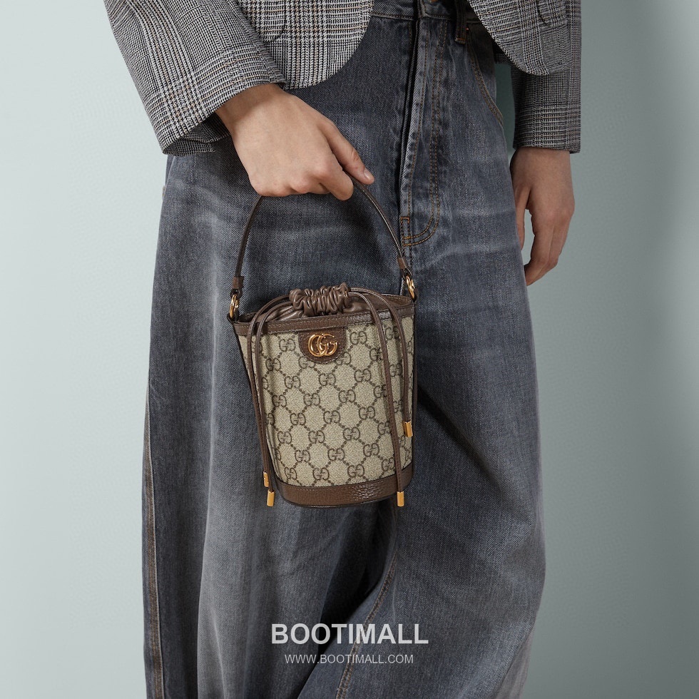 Gucci GG Canvas Bucket Mini GG Canvas and Calfskin Beige Crossbody Bag 구찌 GG 캔버스 버킷 미니 GG 캔버스와 카프스킨 베이지 크로스백 20cm 1