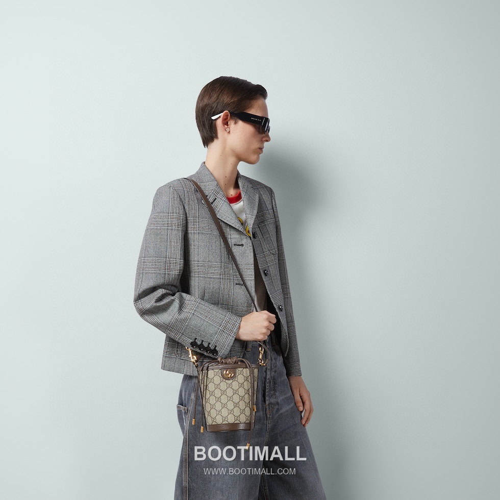 Gucci GG Canvas Bucket Mini GG Canvas and Calfskin Beige Crossbody Bag 구찌 GG 캔버스 버킷 미니 GG 캔버스와 카프스킨 베이지 크로스백 20cm 2