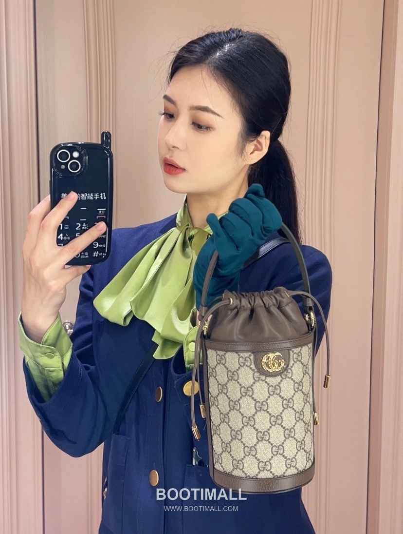 Gucci GG Canvas Bucket Mini GG Canvas and Calfskin Beige Crossbody Bag 구찌 GG 캔버스 버킷 미니 GG 캔버스와 카프스킨 베이지 크로스백 20cm 7