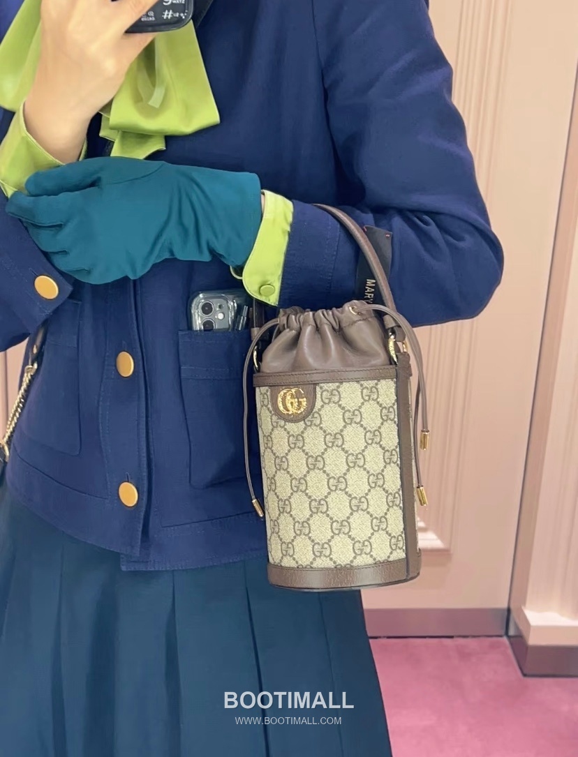 Gucci GG Canvas Bucket Mini GG Canvas and Calfskin Beige Crossbody Bag 구찌 GG 캔버스 버킷 미니 GG 캔버스와 카프스킨 베이지 크로스백 20cm 8