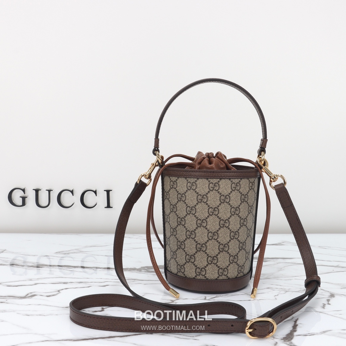Gucci GG Canvas Bucket Mini GG Canvas and Calfskin Beige Crossbody Bag 구찌 GG 캔버스 버킷 미니 GG 캔버스와 카프스킨 베이지 크로스백 20cm 12