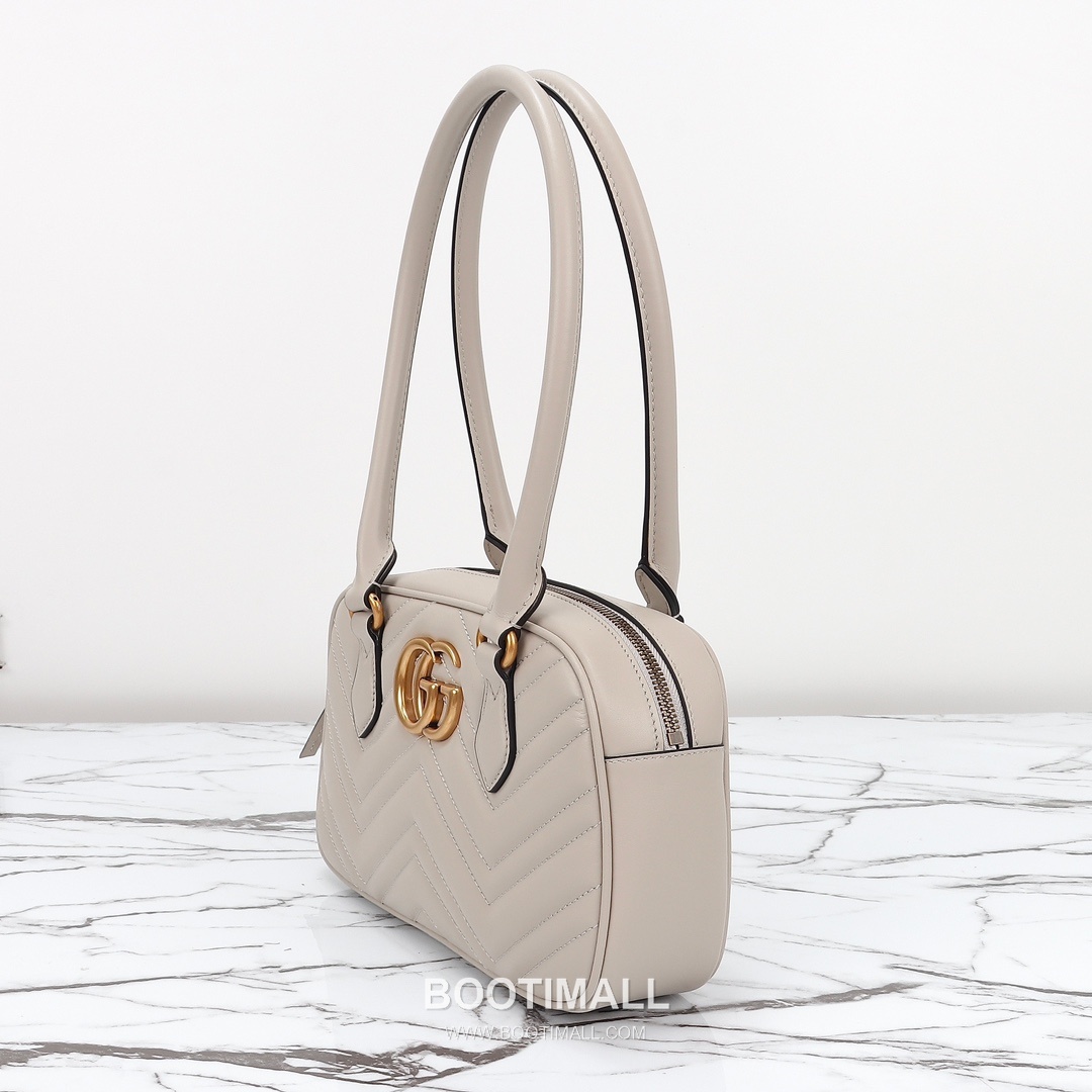 Gucci Matelassé Small Top Handle Chevron Calfskin Light Grey Shoulder Bag 구찌 마틀라세 스몰 탑핸들 쉐브론 카프스킨 라이트그레이 숄더백 25.5cm 10