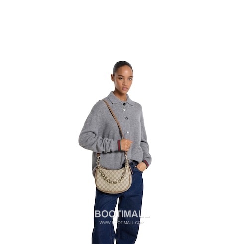 Gucci GG Canvas Hobo GG Canvas and Calfskin Beige Shoulder Bag 구찌 GG 캔버스 호보 GG 캔버스 카프스킨 베이지 숄더백 25.5cm 2