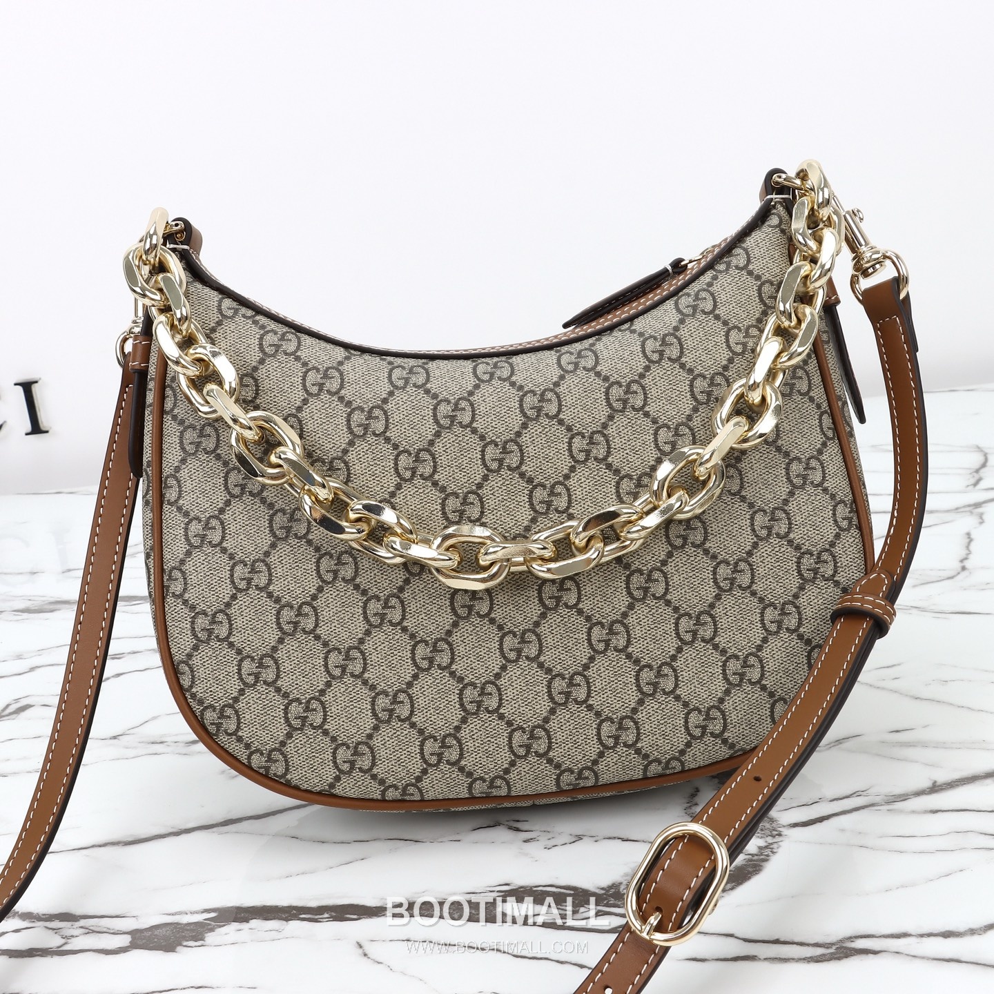 Gucci GG Canvas Hobo GG Canvas and Calfskin Beige Shoulder Bag 구찌 GG 캔버스 호보 GG 캔버스 카프스킨 베이지 숄더백 25.5cm 9
