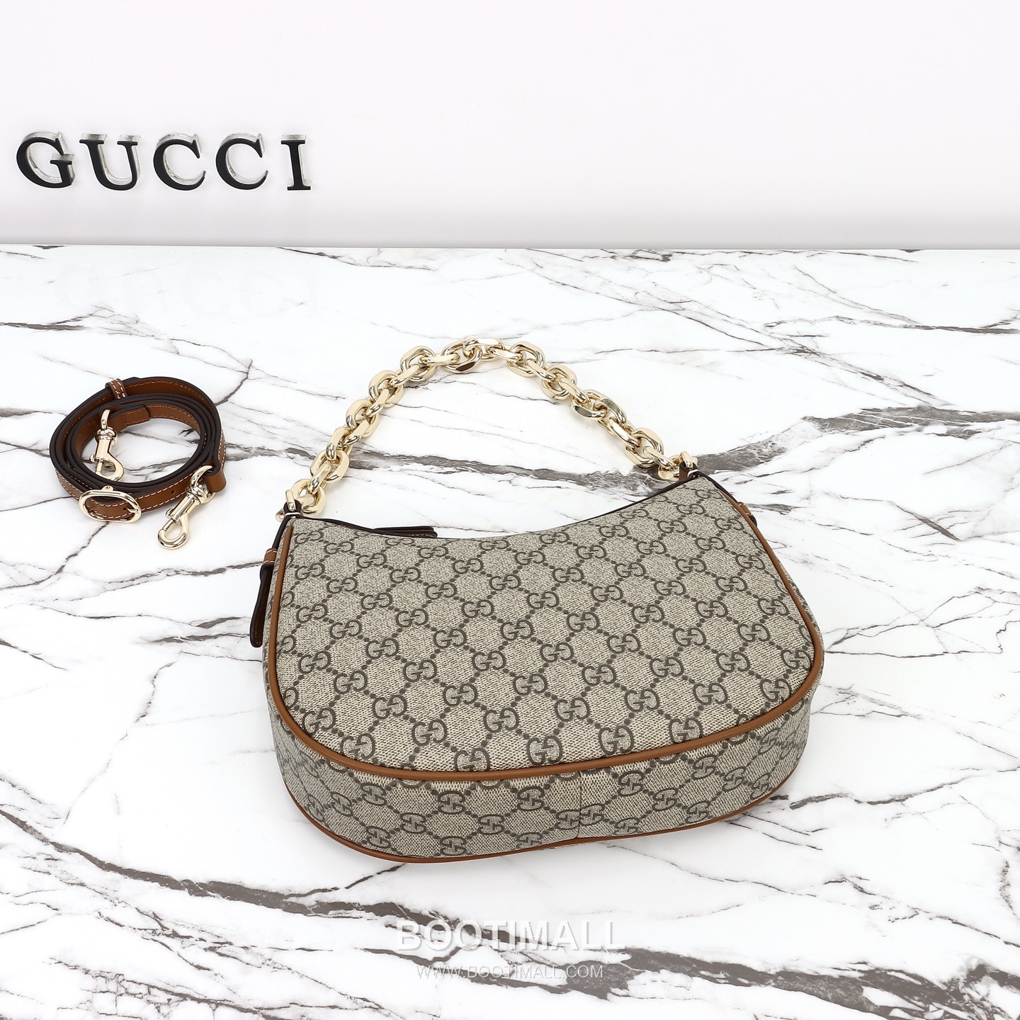 Gucci GG Canvas Hobo GG Canvas and Calfskin Beige Shoulder Bag 구찌 GG 캔버스 호보 GG 캔버스 카프스킨 베이지 숄더백 25.5cm 10