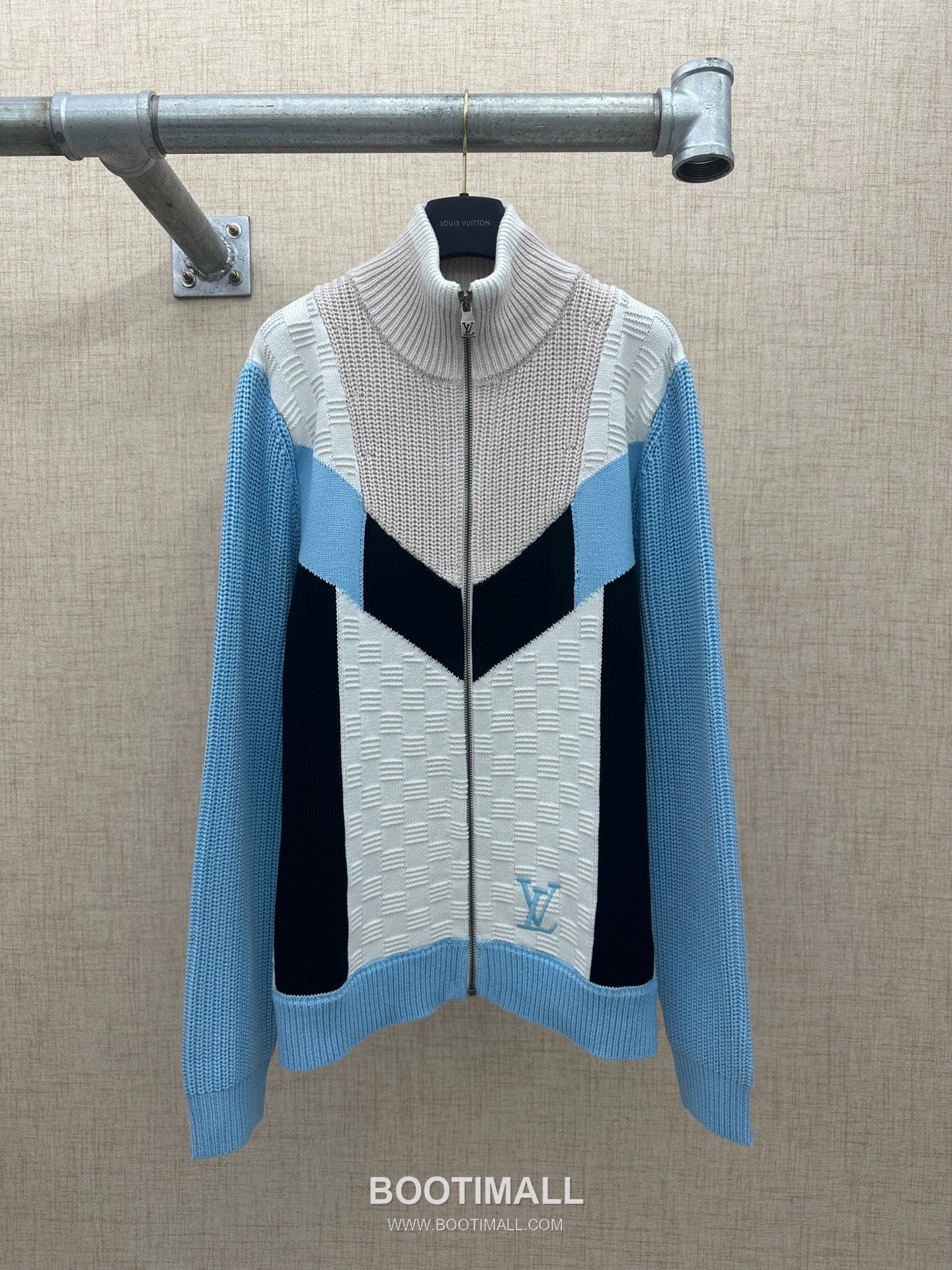 Louis Vuitton Damier Jacquard Zip Knit Cotton Nylon Light Blue Jacket 루이비통 다미에 자카드 집 니트 코튼 나일론 라이트 블루 자켓 8