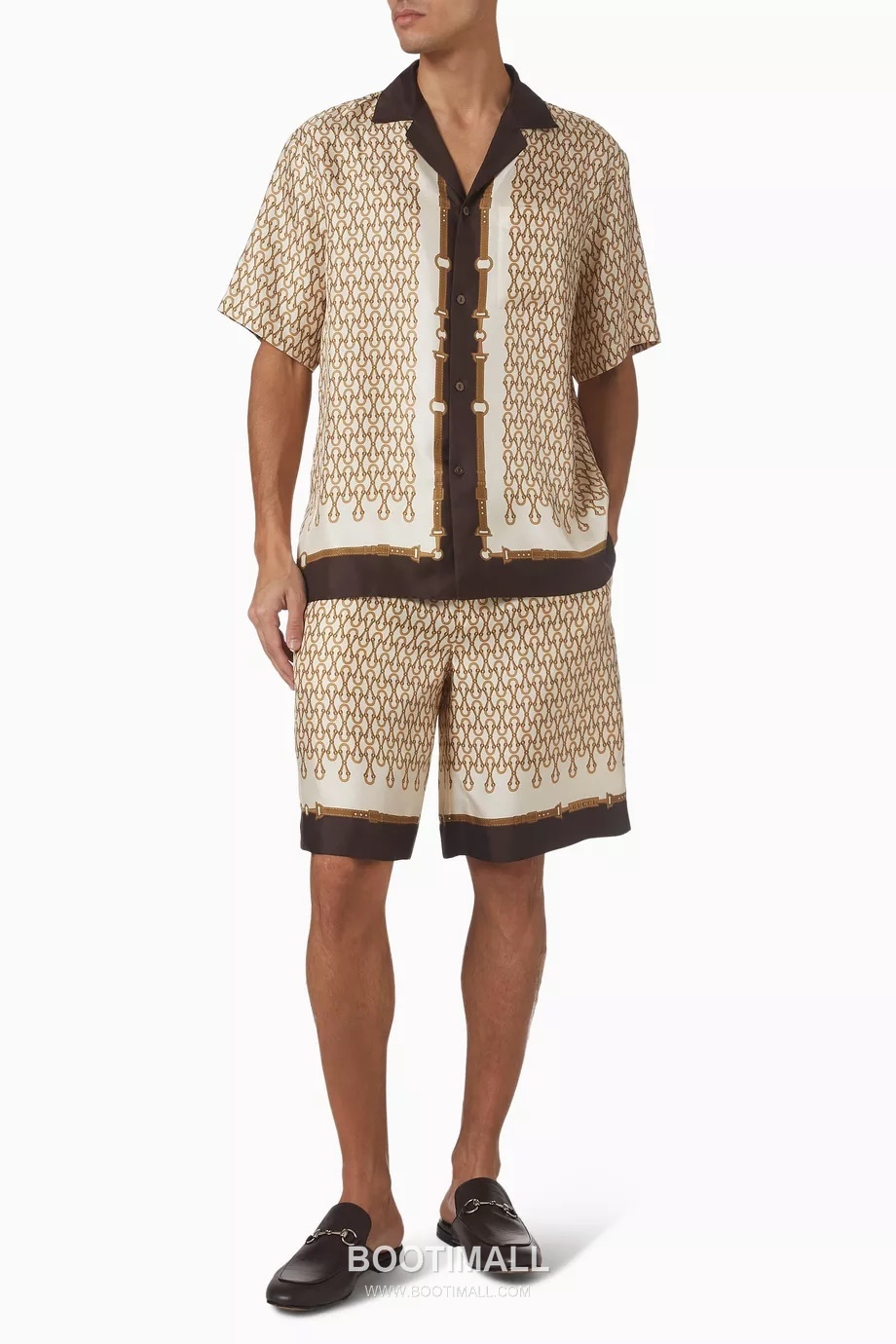 Gucci Horsebit Print Cuban Shirt Polyamide Brown 구찌 홀스빗 프린트 쿠반 셔츠 폴리아미드 브라운 5