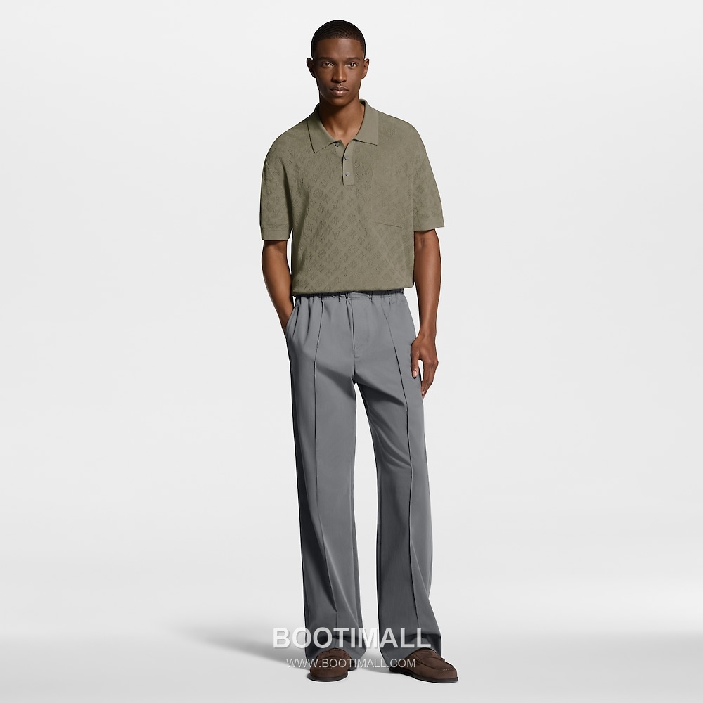 Louis Vuitton Monogram Mesh Polo Cotton Tencel Blend Khaki Polo Shirt 루이비통 모노그램 메쉬 폴로 코튼 텐셀 블렌드 카키 폴로 셔츠 2