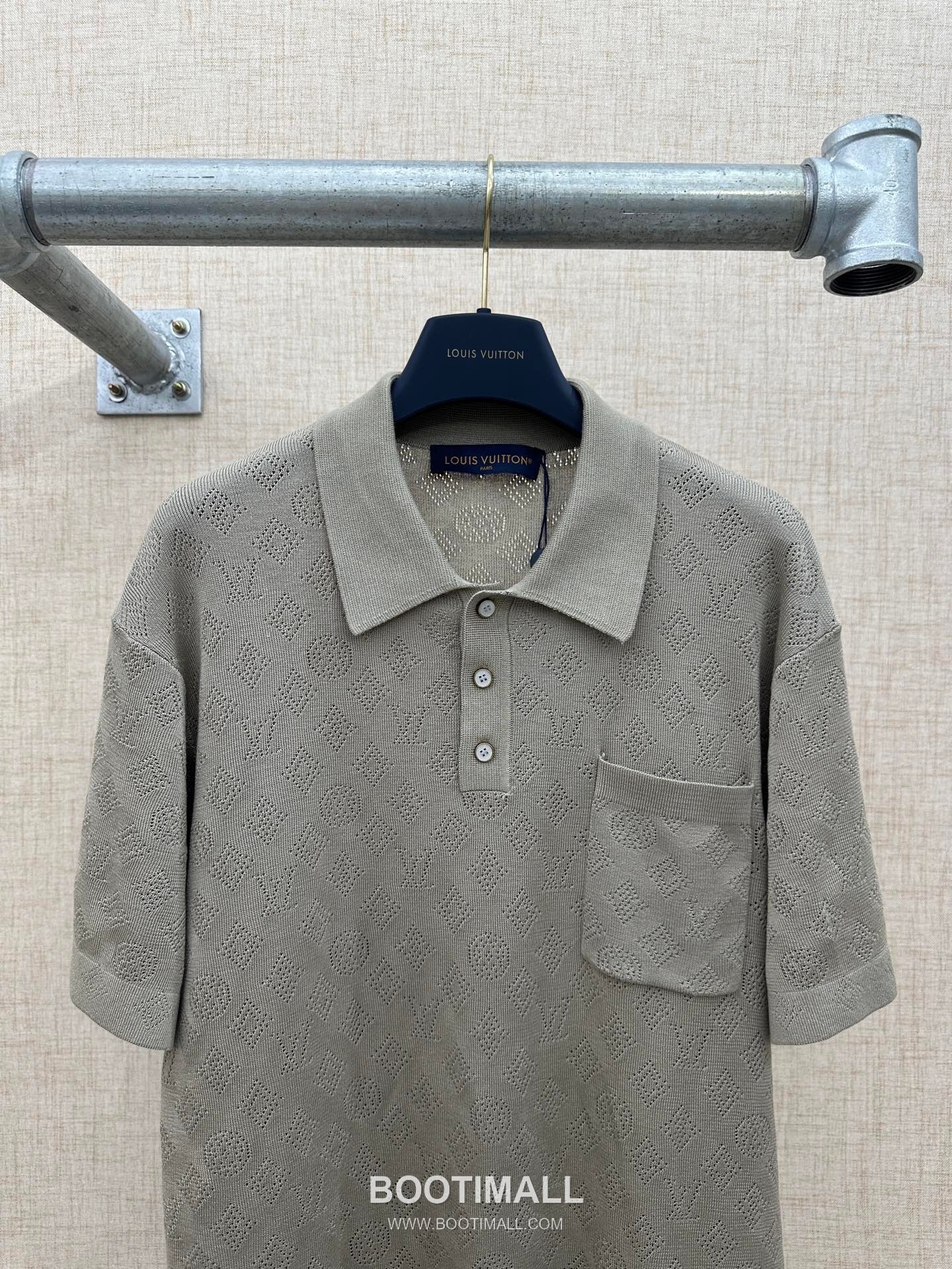 Louis Vuitton Monogram Mesh Polo Cotton Tencel Blend Khaki Polo Shirt 루이비통 모노그램 메쉬 폴로 코튼 텐셀 블렌드 카키 폴로 셔츠 8