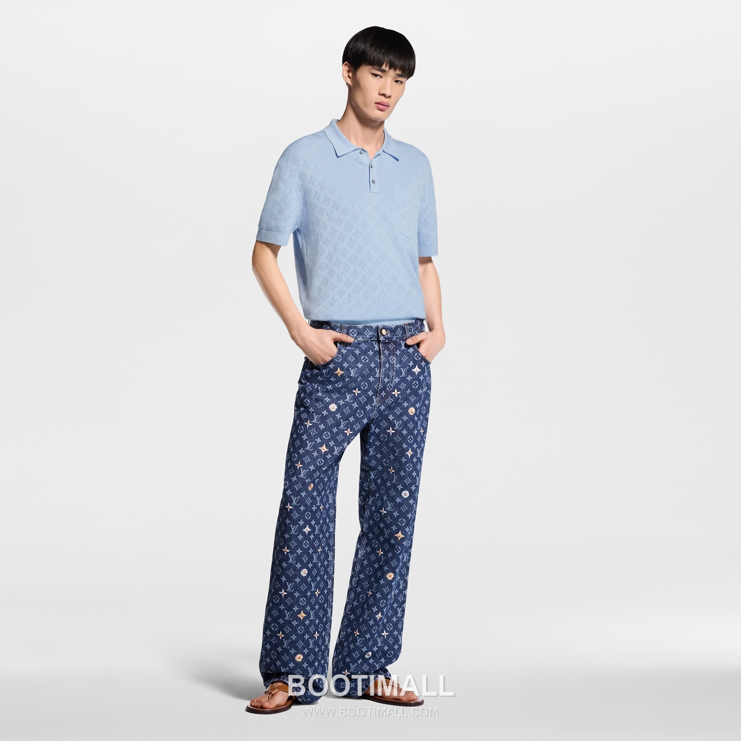 Louis Vuitton Monogram Mesh Polo Cotton Tencel Blend Lavender Blue Short Sleeve Knit 루이비통 모노그램 메쉬 폴로 코튼 텐셀 블렌드 라벤더 블루 반소매 니트 2