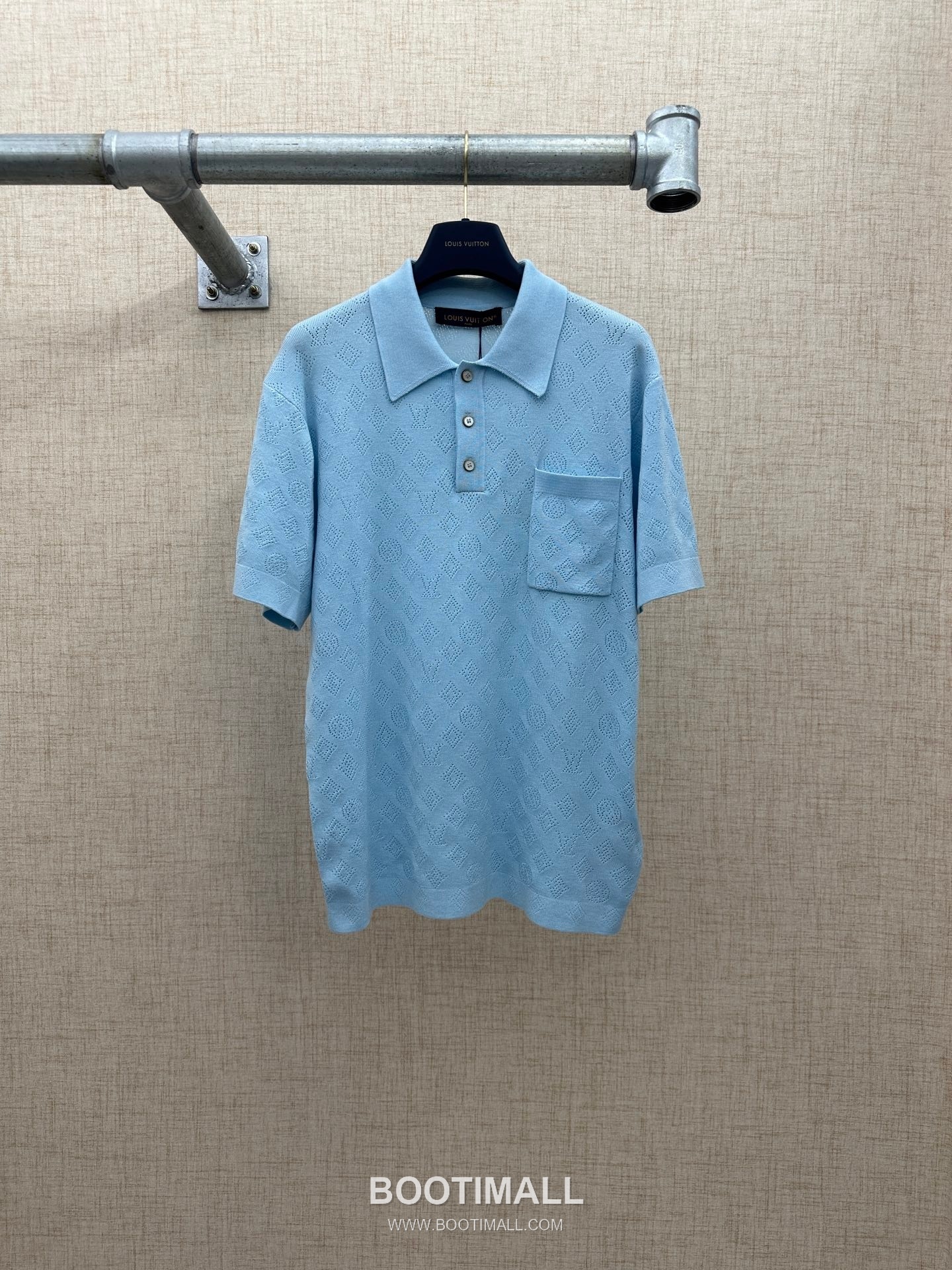 Louis Vuitton Monogram Mesh Polo Cotton Tencel Blend Lavender Blue Short Sleeve Knit 루이비통 모노그램 메쉬 폴로 코튼 텐셀 블렌드 라벤더 블루 반소매 니트 7