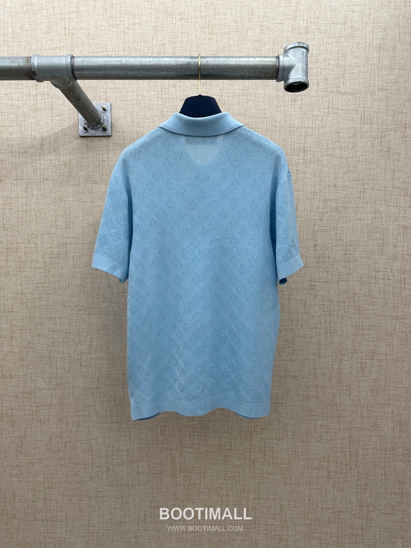 Louis Vuitton Monogram Mesh Polo Cotton Tencel Blend Lavender Blue Short Sleeve Knit 루이비통 모노그램 메쉬 폴로 코튼 텐셀 블렌드 라벤더 블루 반소매 니트 8