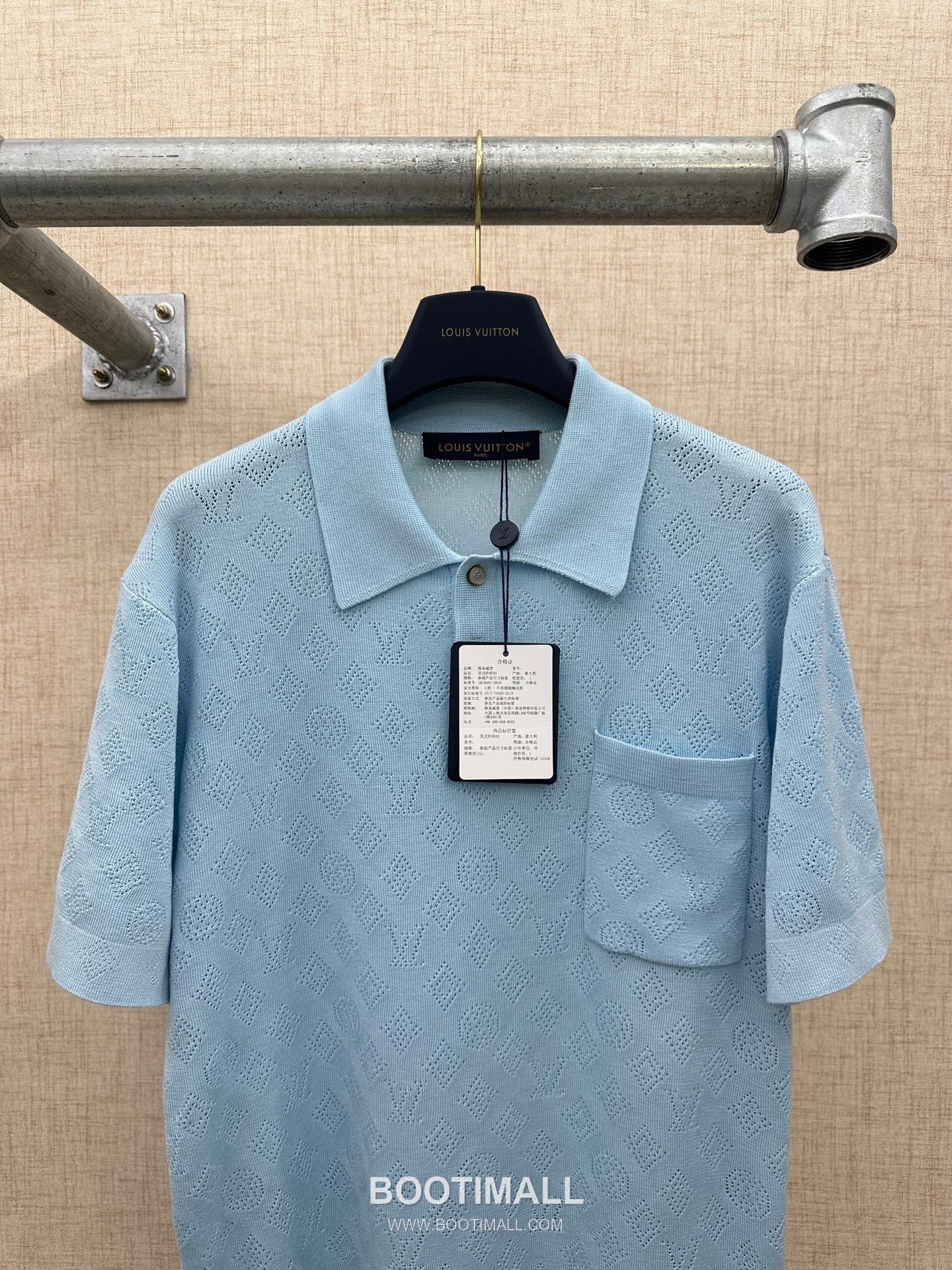 Louis Vuitton Monogram Mesh Polo Cotton Tencel Blend Lavender Blue Short Sleeve Knit 루이비통 모노그램 메쉬 폴로 코튼 텐셀 블렌드 라벤더 블루 반소매 니트 9