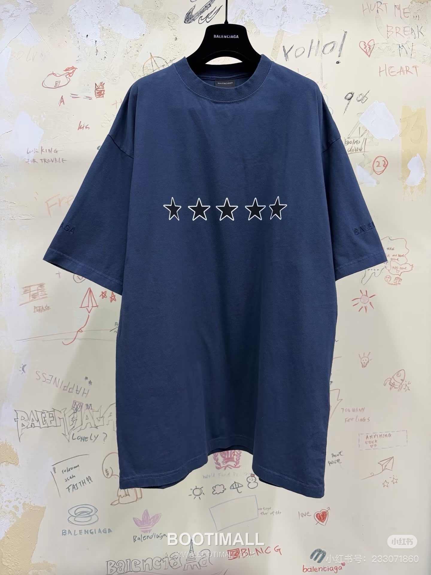 Balenciaga Star Embroidery Tee Cotton Blue T-Shirt 발렌시아가 스타 자수 티 코튼 블루 반팔 티셔츠 3