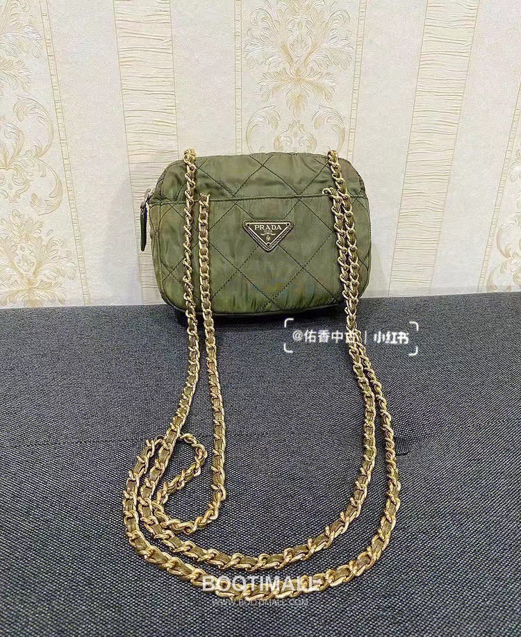 Prada Vintage Quilted Chain Bag Quilted Nylon Black Crossbody Bag 프라다 빈티지 퀼티드 체인 백 퀼티드 나일론 블랙 크로스백 19cm 1