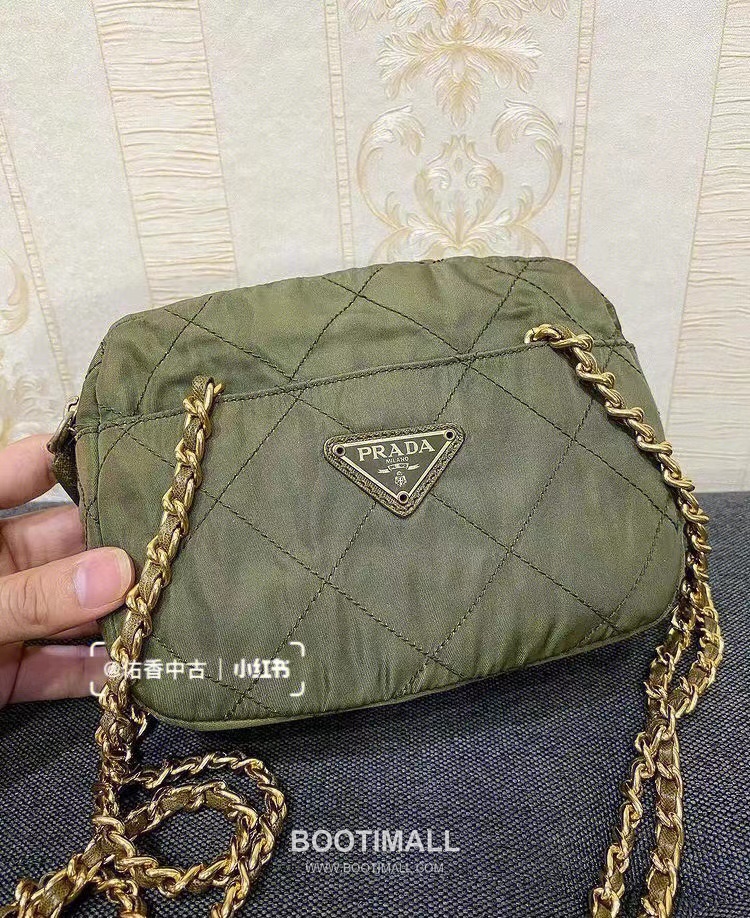 Prada Vintage Quilted Chain Bag Quilted Nylon Black Crossbody Bag 프라다 빈티지 퀼티드 체인 백 퀼티드 나일론 블랙 크로스백 19cm 2