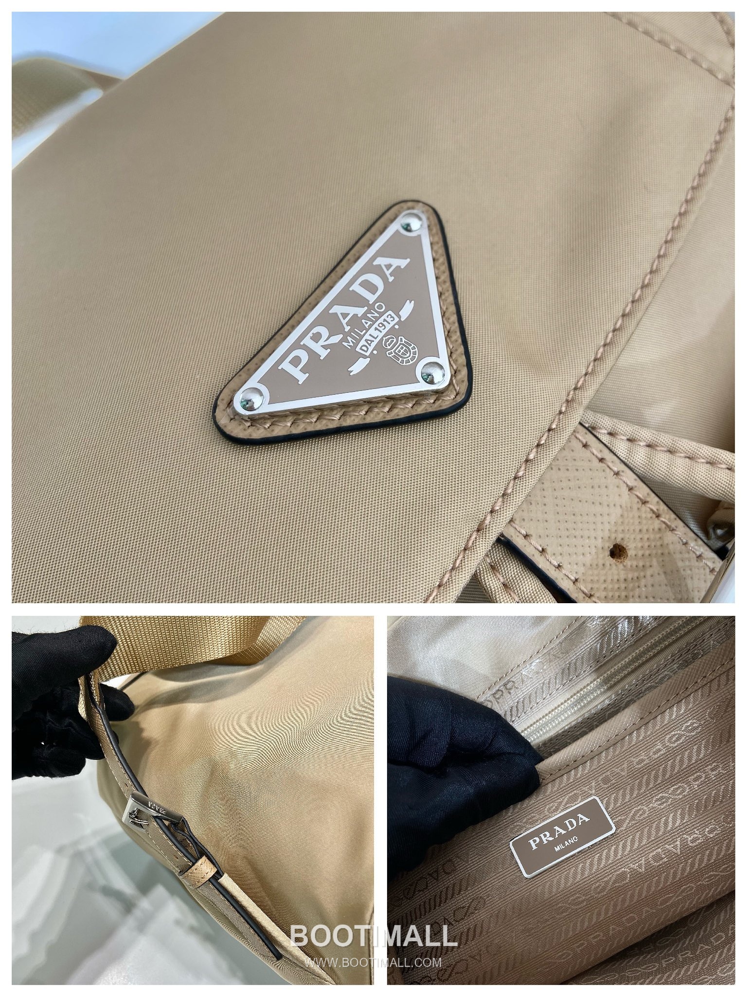 Prada Parachute Nylon Small Backpack Parachute Nylon and Cross-Grain Calfskin 프라다 1BZ677 패러슈트 나일론 스몰 백팩 패러슈트 나일론과 크로스그레인 카프스킨 28cm 9