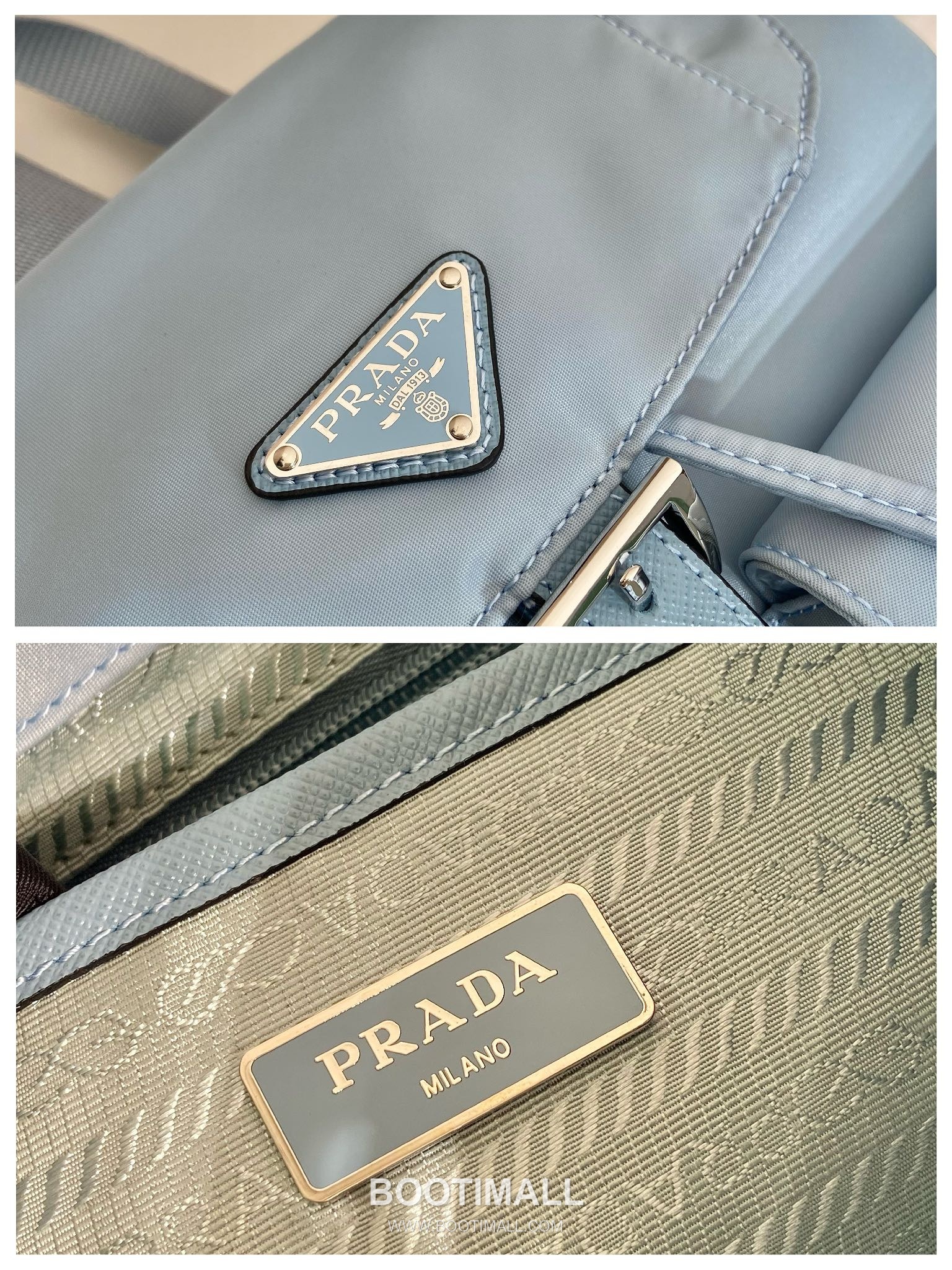 Prada Parachute Nylon Small Backpack Parachute Nylon and Cross-Grain Calfskin 프라다 1BZ677 패러슈트 나일론 스몰 백팩 패러슈트 나일론과 크로스그레인 카프스킨 28cm 10