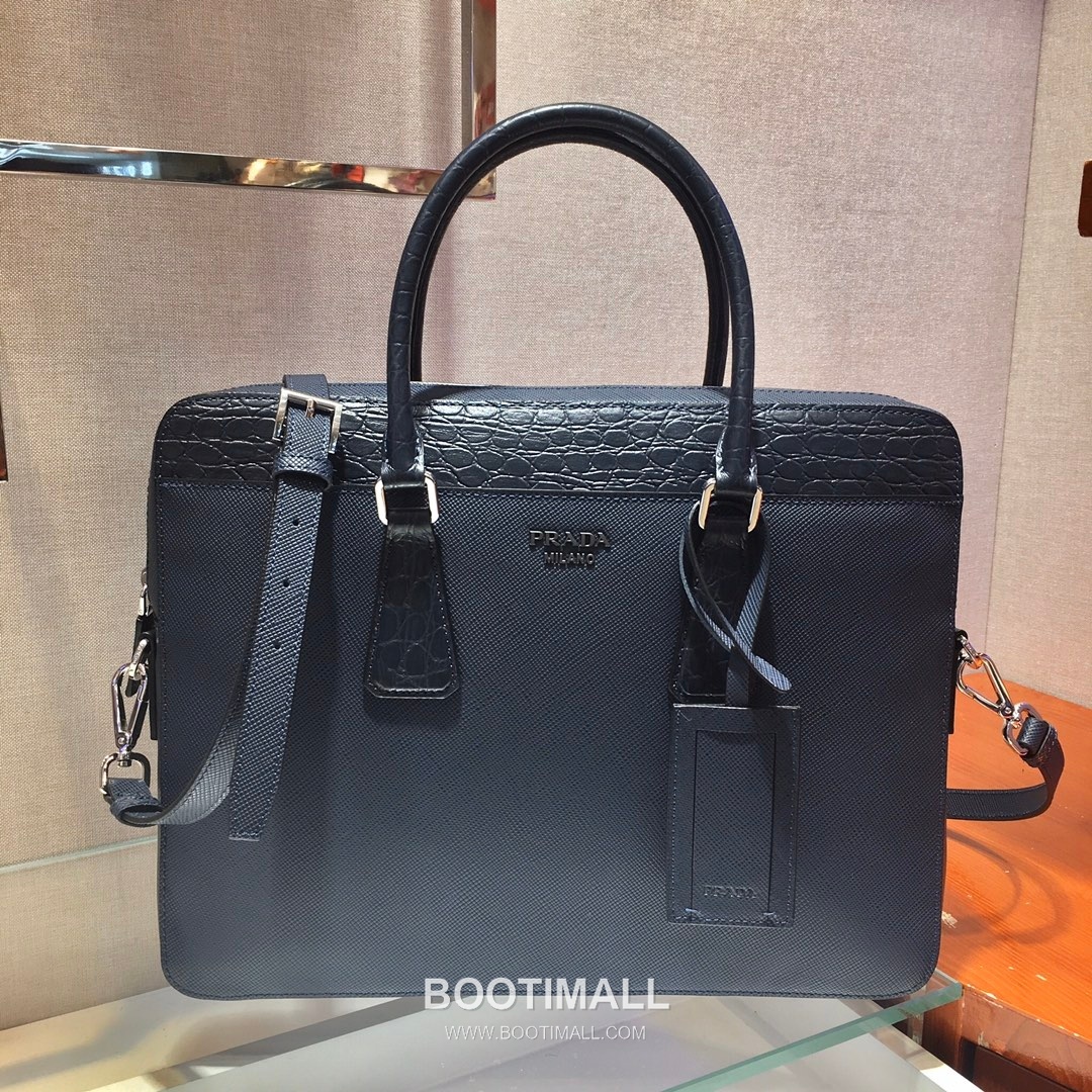 Prada Saffiano Briefcase Saffiano Leather with Crocodile Trim 프라다 2VE368 사피아노 브리프케이스 사피아노 레더 크로커다일 트리밍 36cm 2