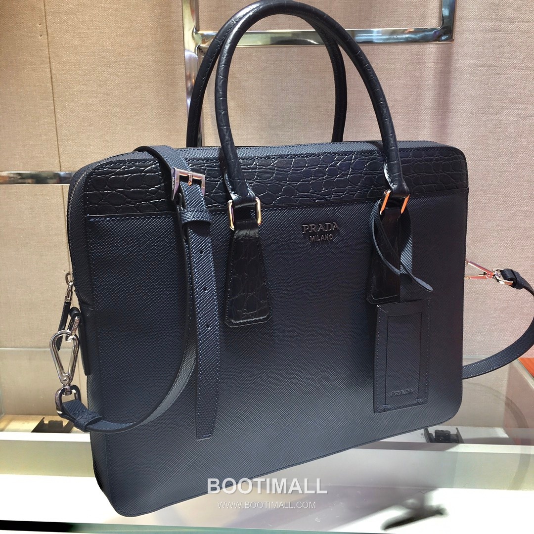 Prada Saffiano Briefcase Saffiano Leather with Crocodile Trim 프라다 2VE368 사피아노 브리프케이스 사피아노 레더 크로커다일 트리밍 36cm 4