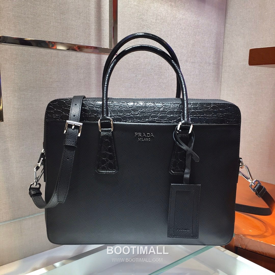 Prada Saffiano Briefcase Saffiano Leather with Crocodile Trim 프라다 2VE368 사피아노 브리프케이스 사피아노 레더 크로커다일 트리밍 36cm 5