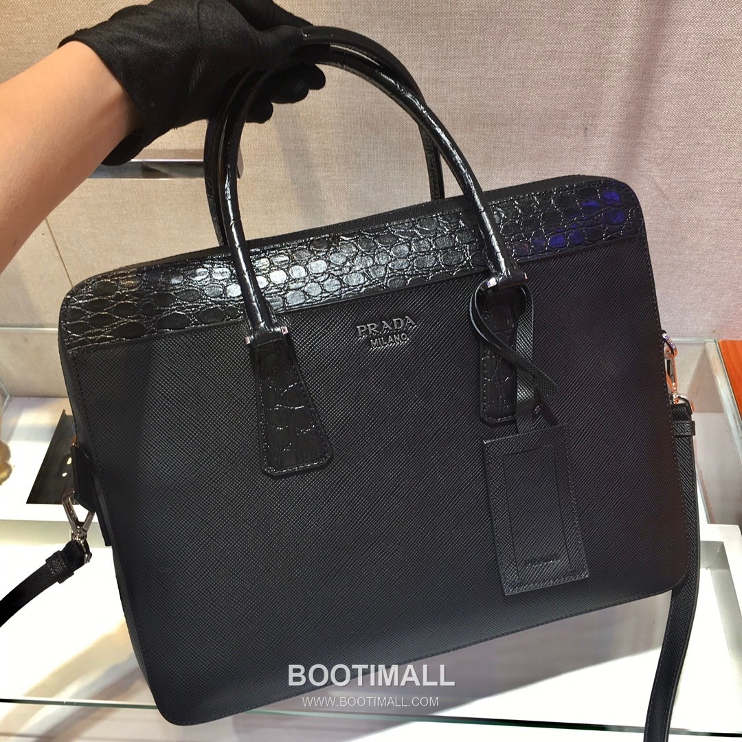 Prada Saffiano Briefcase Saffiano Leather with Crocodile Trim 프라다 2VE368 사피아노 브리프케이스 사피아노 레더 크로커다일 트리밍 36cm 6