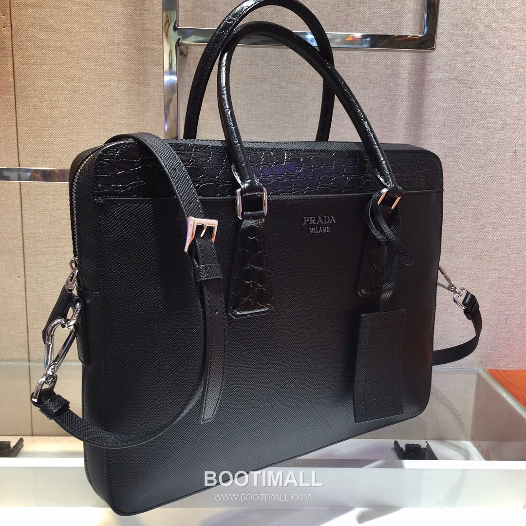 Prada Saffiano Briefcase Saffiano Leather with Crocodile Trim 프라다 2VE368 사피아노 브리프케이스 사피아노 레더 크로커다일 트리밍 36cm 7