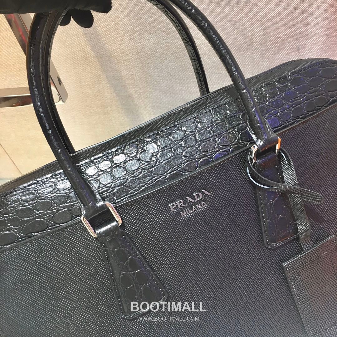 Prada Saffiano Briefcase Saffiano Leather with Crocodile Trim 프라다 2VE368 사피아노 브리프케이스 사피아노 레더 크로커다일 트리밍 36cm 9