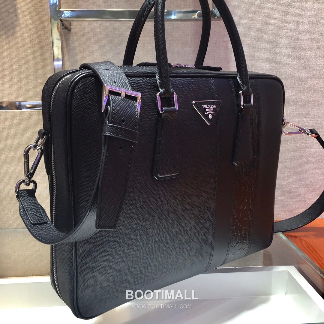 Prada Saffiano Croc Trim Briefcase Saffiano Leather with Crocodile Trim 프라다 2VE011 사피아노 크록 트림 브리프케이스 사피아노 레더 크로커다일 트림 36cm 6