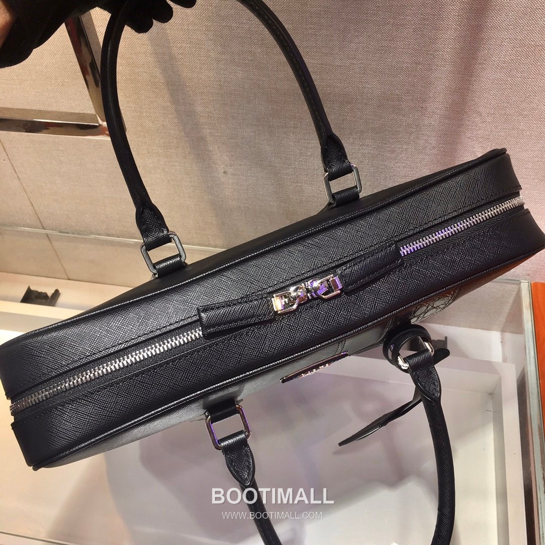 Prada Saffiano Croc Trim Briefcase Saffiano Leather with Crocodile Trim 프라다 2VE011 사피아노 크록 트림 브리프케이스 사피아노 레더 크로커다일 트림 36cm 11