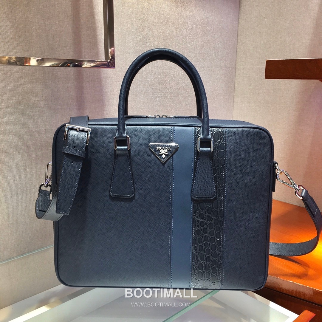 Prada Saffiano Croc Trim Briefcase Saffiano Leather with Crocodile Trim 프라다 2VE011 사피아노 크록 트림 브리프케이스 사피아노 레더 크로커다일 트림 36cm 1