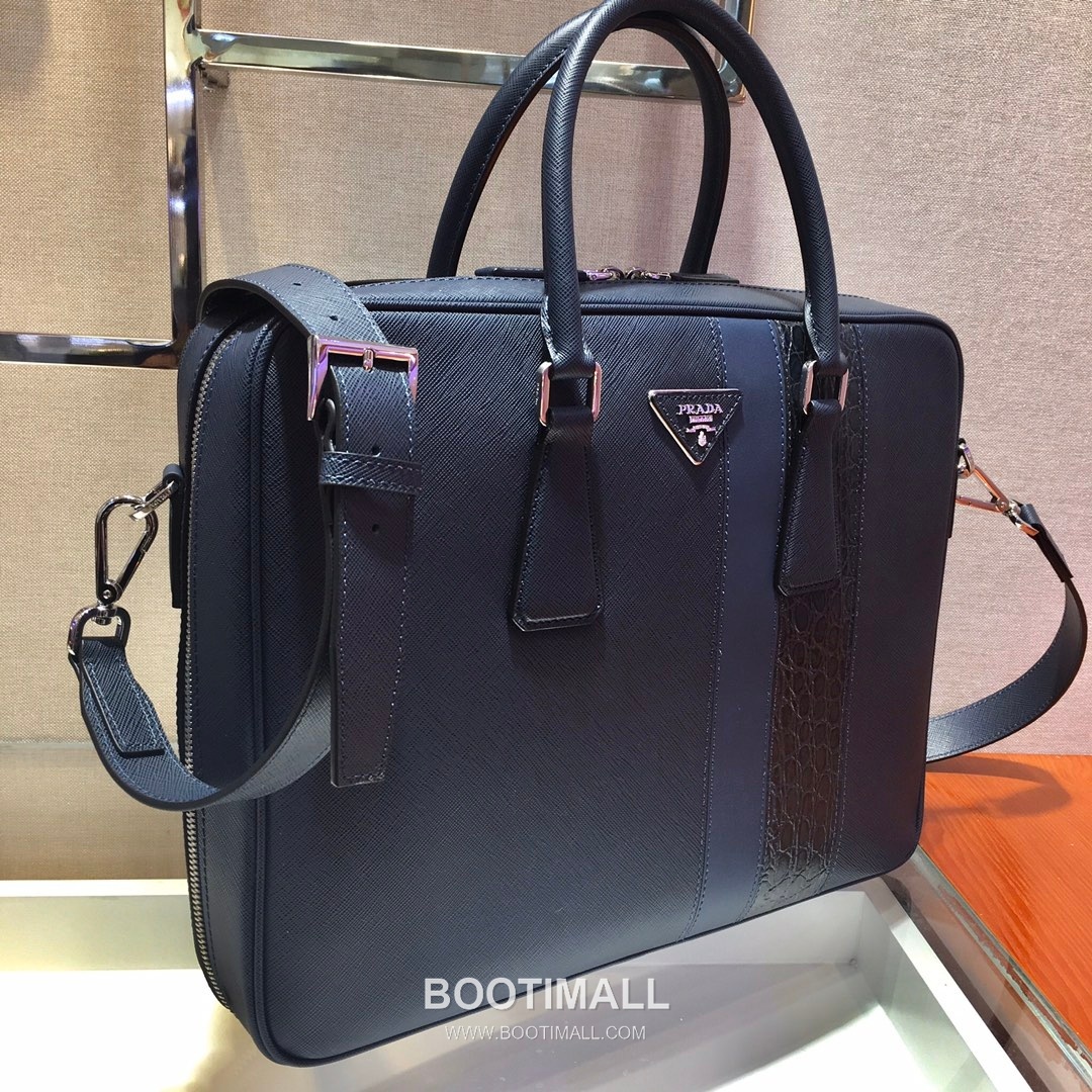 Prada Saffiano Croc Trim Briefcase Saffiano Leather with Crocodile Trim 프라다 2VE011 사피아노 크록 트림 브리프케이스 사피아노 레더 크로커다일 트림 36cm 2