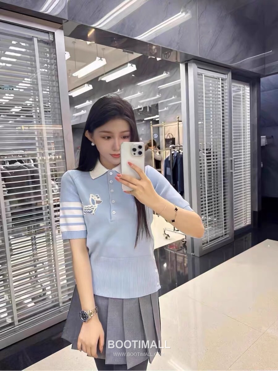 Thom Browne Lion Dog Collar Polo Knit Cotton Light Blue Polo Shirt 톰브라운 사자견 카라 폴로 니트 코튼 라이트 블루 폴로 셔츠 92cm 4