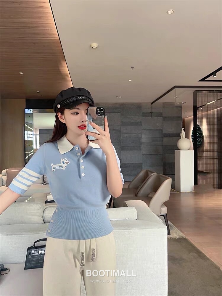 Thom Browne Lion Dog Collar Polo Knit Cotton Light Blue Polo Shirt 톰브라운 사자견 카라 폴로 니트 코튼 라이트 블루 폴로 셔츠 92cm 5