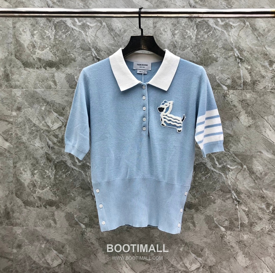 Thom Browne Lion Dog Collar Polo Knit Cotton Light Blue Polo Shirt 톰브라운 사자견 카라 폴로 니트 코튼 라이트 블루 폴로 셔츠 92cm 10