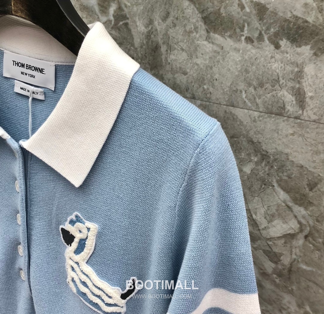 Thom Browne Lion Dog Collar Polo Knit Cotton Light Blue Polo Shirt 톰브라운 사자견 카라 폴로 니트 코튼 라이트 블루 폴로 셔츠 92cm 12