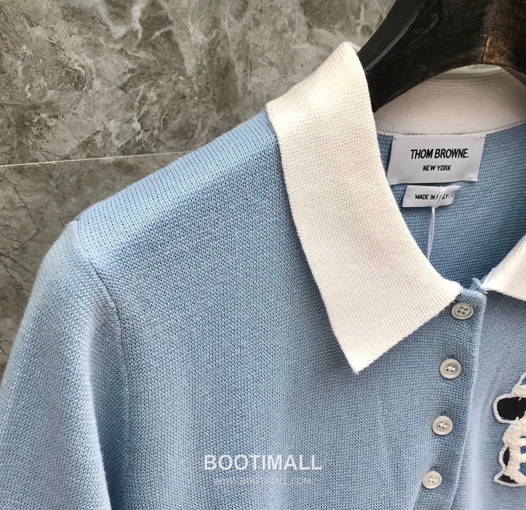 Thom Browne Lion Dog Collar Polo Knit Cotton Light Blue Polo Shirt 톰브라운 사자견 카라 폴로 니트 코튼 라이트 블루 폴로 셔츠 92cm 14