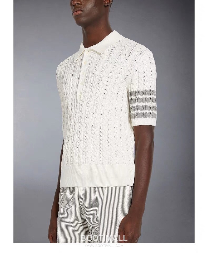Thom Browne Cable Knit Four Bar Polo Wool Blend Knit White Polo Shirt 톰브라운 케이블 니트 포바 폴로 울 블렌드 니트 화이트 폴로 셔츠 69cm 2