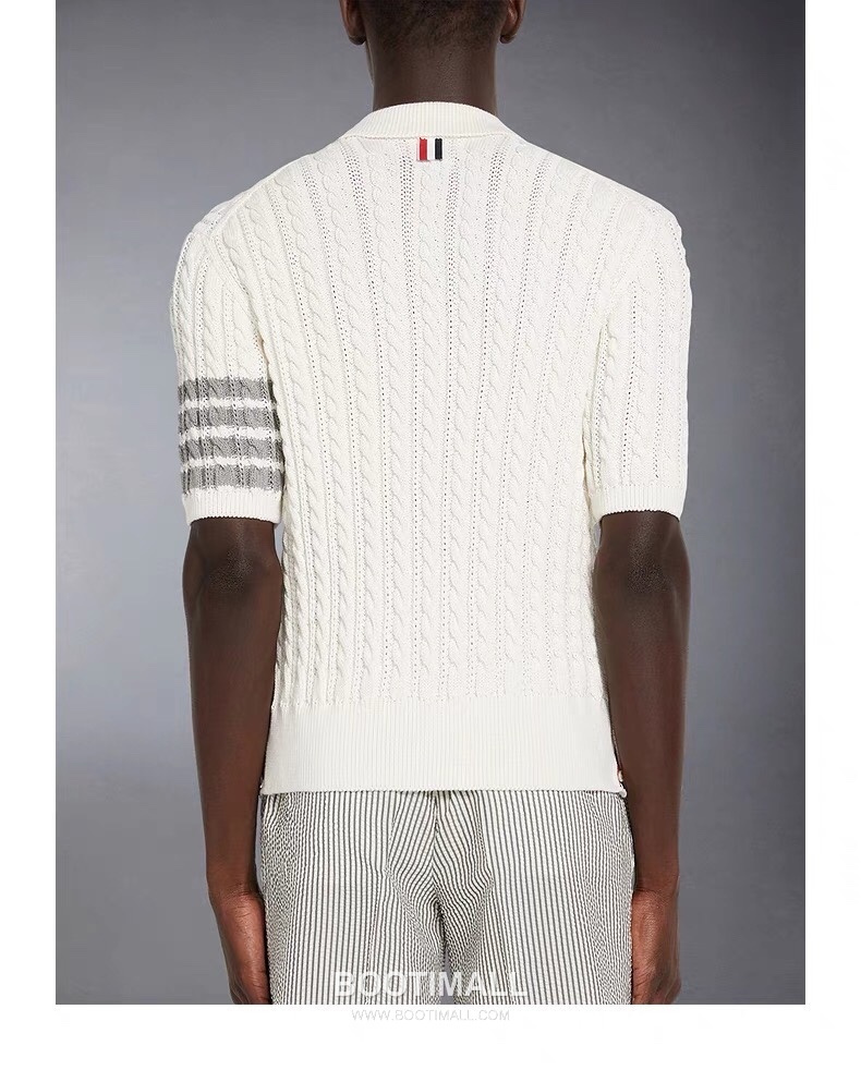 Thom Browne Cable Knit Four Bar Polo Wool Blend Knit White Polo Shirt 톰브라운 케이블 니트 포바 폴로 울 블렌드 니트 화이트 폴로 셔츠 69cm 3