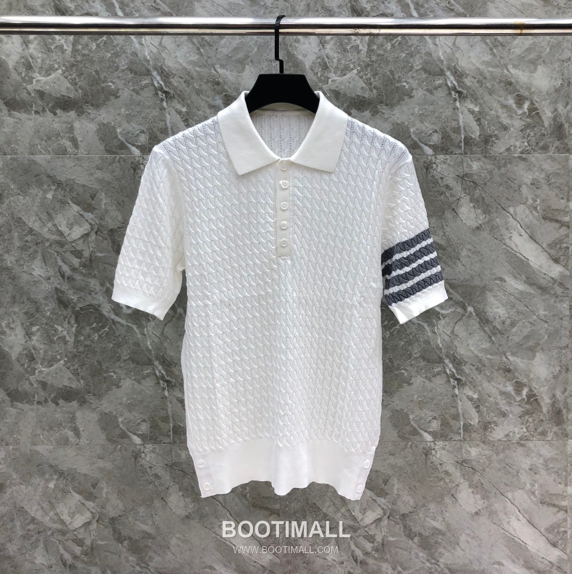 Thom Browne Cable Knit Four Bar Polo Wool Blend Knit White Polo Shirt 톰브라운 케이블 니트 포바 폴로 울 블렌드 니트 화이트 폴로 셔츠 69cm 4