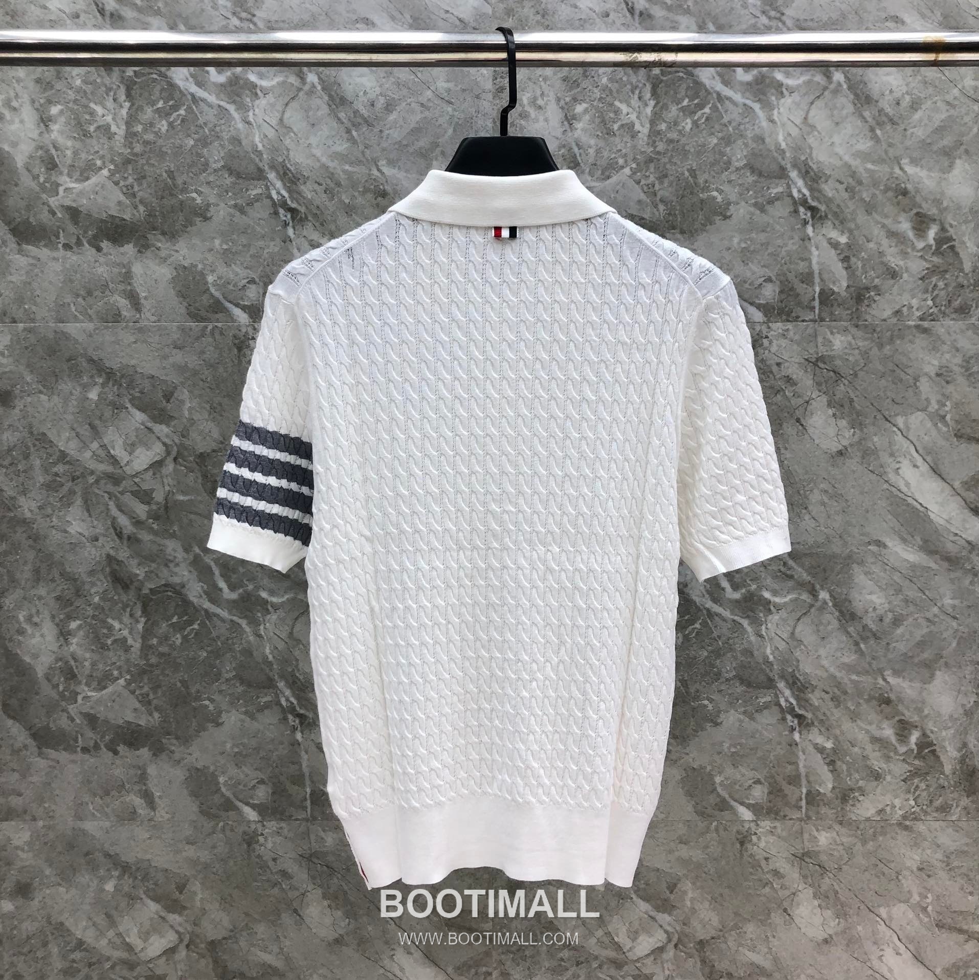 Thom Browne Cable Knit Four Bar Polo Wool Blend Knit White Polo Shirt 톰브라운 케이블 니트 포바 폴로 울 블렌드 니트 화이트 폴로 셔츠 69cm 5
