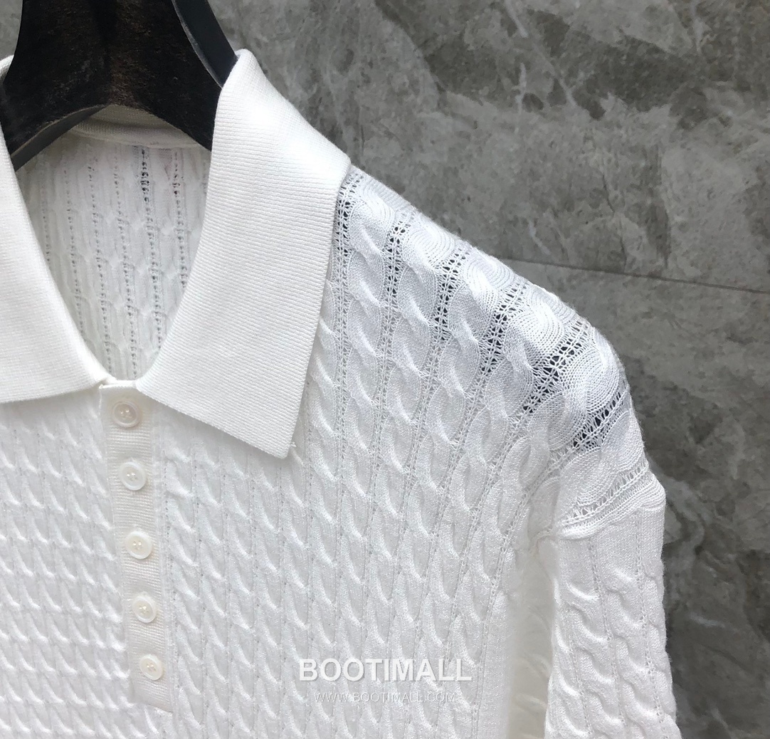 Thom Browne Cable Knit Four Bar Polo Wool Blend Knit White Polo Shirt 톰브라운 케이블 니트 포바 폴로 울 블렌드 니트 화이트 폴로 셔츠 69cm 6