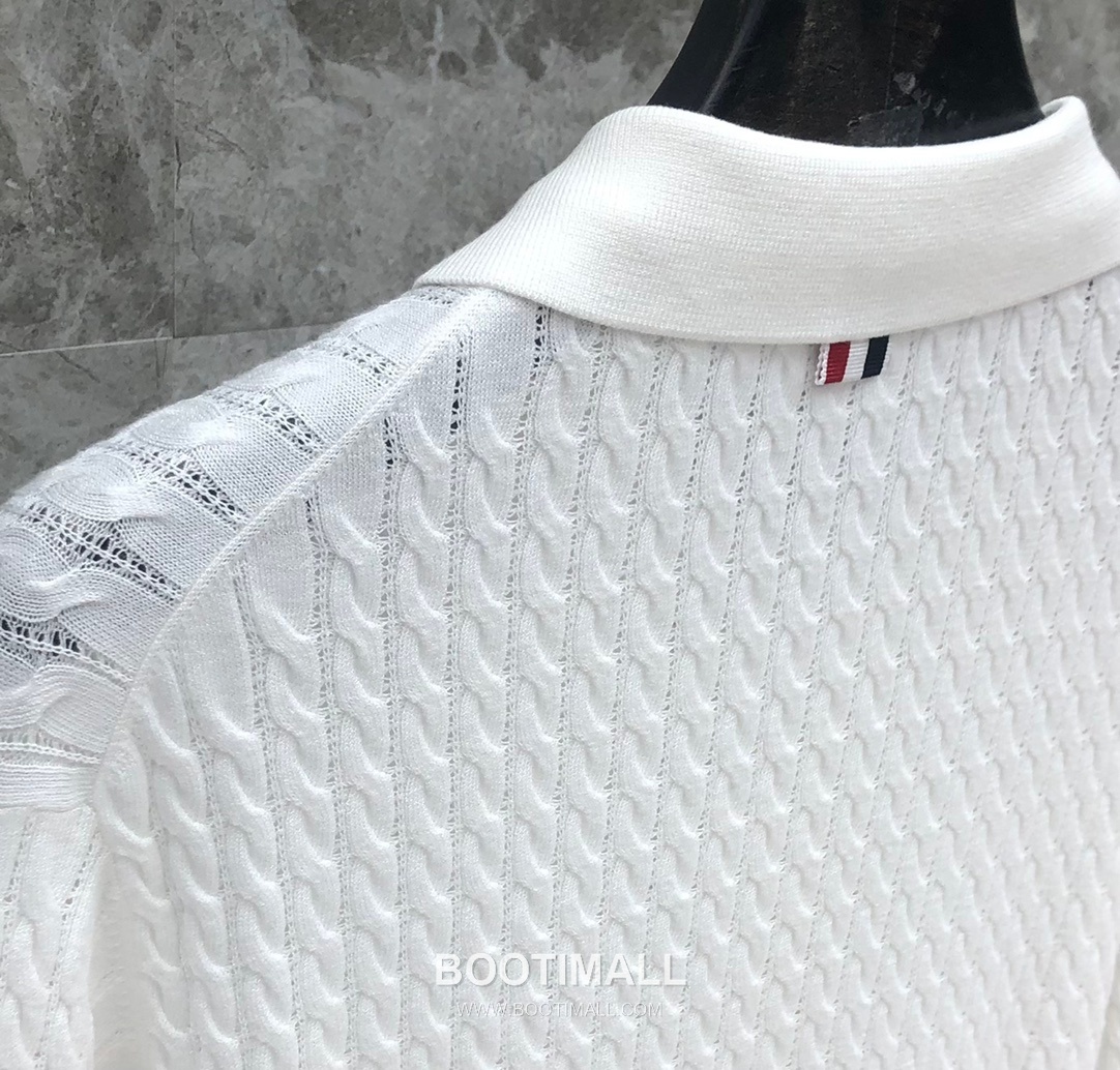 Thom Browne Cable Knit Four Bar Polo Wool Blend Knit White Polo Shirt 톰브라운 케이블 니트 포바 폴로 울 블렌드 니트 화이트 폴로 셔츠 69cm 7