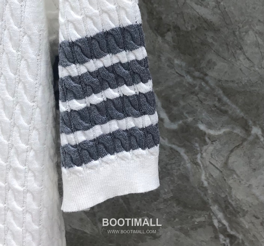 Thom Browne Cable Knit Four Bar Polo Wool Blend Knit White Polo Shirt 톰브라운 케이블 니트 포바 폴로 울 블렌드 니트 화이트 폴로 셔츠 69cm 8