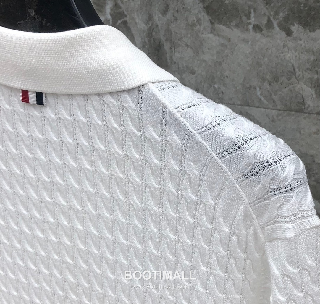 Thom Browne Cable Knit Four Bar Polo Wool Blend Knit White Polo Shirt 톰브라운 케이블 니트 포바 폴로 울 블렌드 니트 화이트 폴로 셔츠 69cm 9