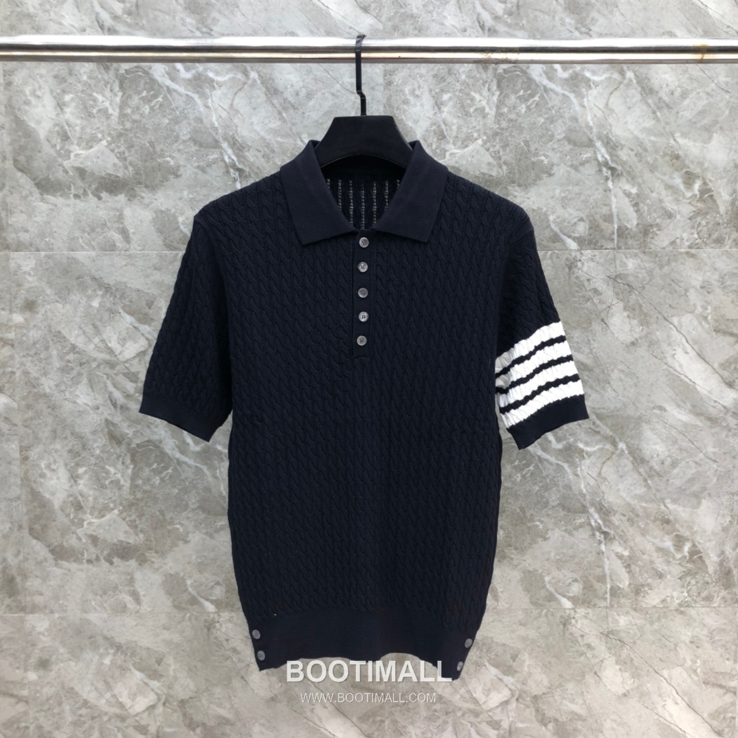 Thom Browne Cable Knit Four Bar Polo Wool Blend Knit White Polo Shirt 톰브라운 케이블 니트 포바 폴로 울 블렌드 니트 화이트 폴로 셔츠 69cm 1