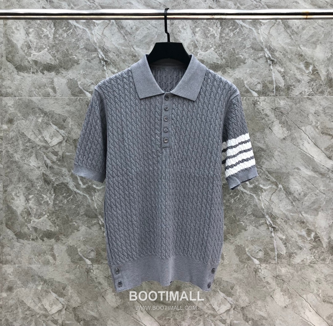 Thom Browne Cable Knit Four Bar Polo Wool Blend Knit White Polo Shirt 톰브라운 케이블 니트 포바 폴로 울 블렌드 니트 화이트 폴로 셔츠 69cm 1