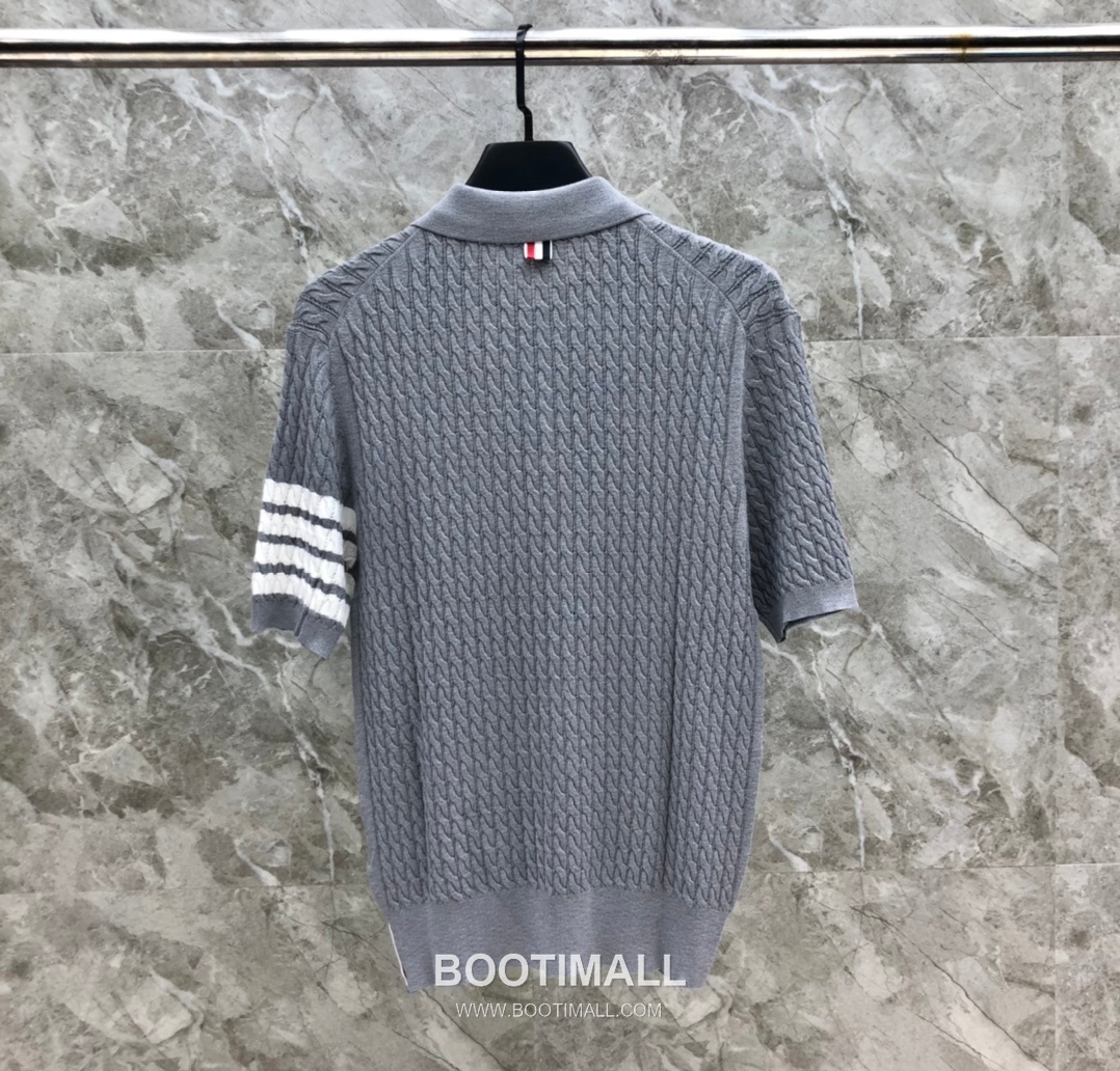 Thom Browne Cable Knit Four Bar Polo Wool Blend Knit White Polo Shirt 톰브라운 케이블 니트 포바 폴로 울 블렌드 니트 화이트 폴로 셔츠 69cm 2