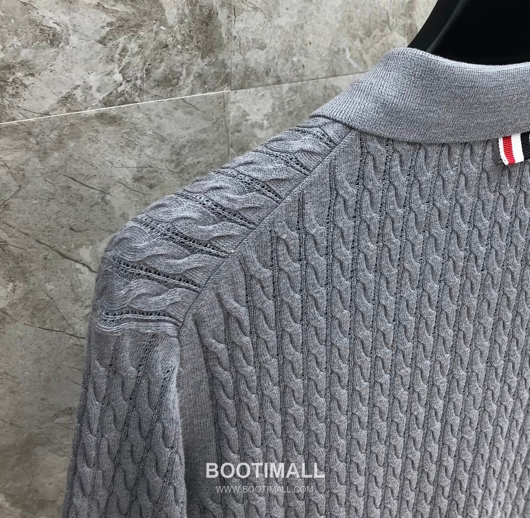 Thom Browne Cable Knit Four Bar Polo Wool Blend Knit White Polo Shirt 톰브라운 케이블 니트 포바 폴로 울 블렌드 니트 화이트 폴로 셔츠 69cm 4